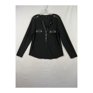White House Black Market Top Womens LP Black Excellent Military Gold Button